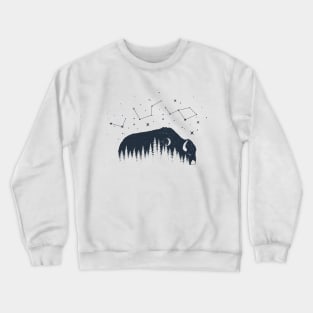 Inspirational Illustration With Buffalo, Moon, Stars And Forest In Double Exposure Style Crewneck Sweatshirt